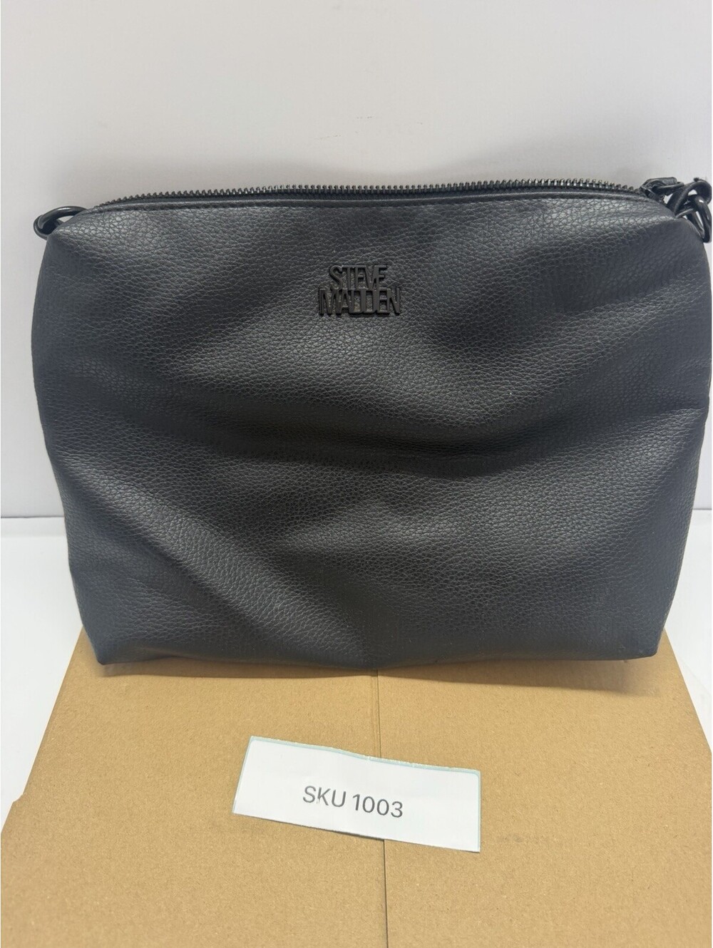 Steve Madden Black Faux Leather Zip Clutch Pouch Bag 12x8 Missing Strap
